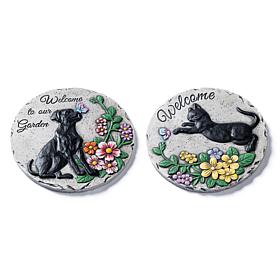Glitzhome 10"D Set of 2 Cement Cat and Dog Textured Stepping Stones