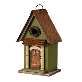 Glitzhome 11.25" Vintage Green Solid Wood Birdhouse