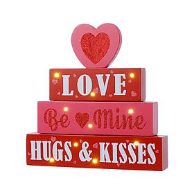 Glitzhome 11.25in H Lighted Valentine's Wooden Block Table Sign