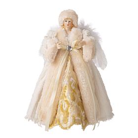 Glitzhome 12in H Faux Fur Angel Tree Top