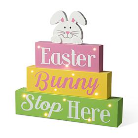 Glitzhome 12in L Easter LED Lighted Wooden Bunny Block Word Sign