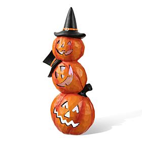 Glitzhome 14.25in. H Halloween Lighted Stacked Pumpkin Table Decor