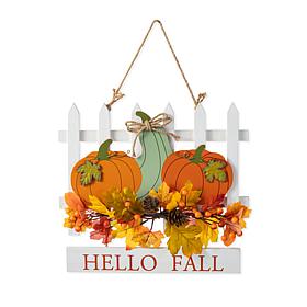 Glitzhome 14"L Fall Wooden Patch with Floral Door Hanger