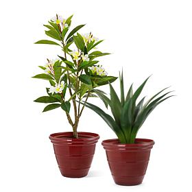 Glitzhome 15.5"D Set of 2 Round Red Faux Ceramic Pot Plastic Planter