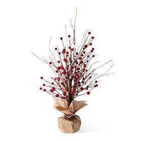 Glitzhome 16in. H Christmas Red Berry Table Tree Decor