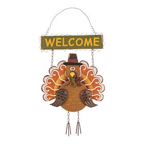 Glitzhome 17.95in.H Iron and Wooden Turkey Welcome Wall Décor