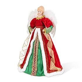 Glitzhome 18"H Faux Fur & PVC Christmas Angel Tree Topper with Porc...