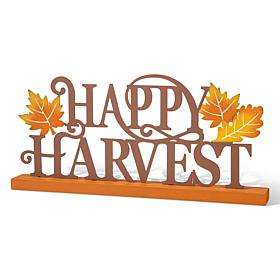 Glitzhome 18in. L Wood and Metal Happy Harvest Table Decor