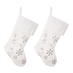 Glitzhome 2-pk 21" White Plush Snowflake Christmas Stocking