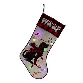Glitzhome 21" L LED Embroidered Linen Dog Christmas Stocking