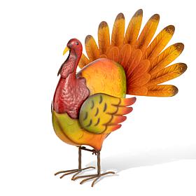 Glitzhome 21.5in. H Thanksgiving Metal Turkey Porch Decor