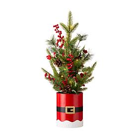 Glitzhome 22in H Lighted Santa Belt Potted Table Tree