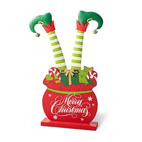 Glitzhome 24.5" Christmas Elf Legs in Gift Box Porch Decor