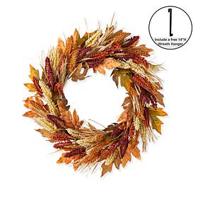 Glitzhome 24"D Fall Multi-Colored Sorghum Wreath with Hanger