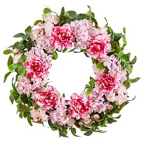 Glitzhome 24"D Pink Hydrangea, Peony & Cherry Wreath