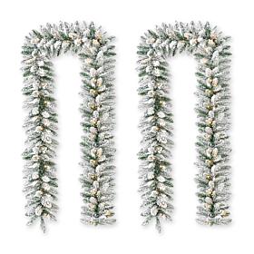 Glitzhome 2pk 6' Flocked Christmas Garland with Warm White LED Lights