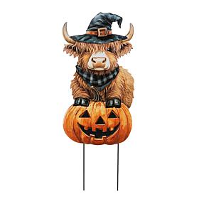 Glitzhome 30"H Halloween Metal Painted Highland Cow Yard Stake