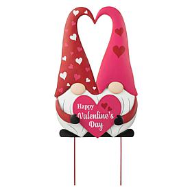 Glitzhome 30in H Valentine's Metal Gnome Couple Yard Stake