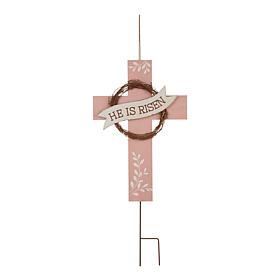 Glitzhome 32" H Easter Wooden and Metal Cross Yard Stake or Wall Decor