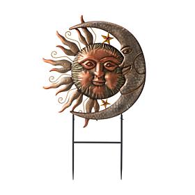 Glitzhome 36.25in H Metal Sun and Moon Yardstake or Wall Decor