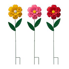 Glitzhome 39.5in H Set of 3 Metal Dimensional Flowers Yardstake