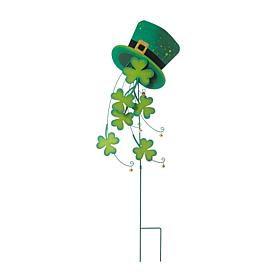 Glitzhome 42in H St. Patrick's Metal Leprechaun Shamrocks Yard stake