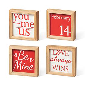 Glitzhome 4in H Set of 4 Valentine's Wooden Block Table Decor