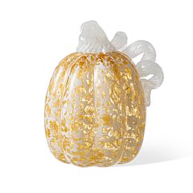 Glitzhome 5.5"H Fall Amber Dots Glass Pumpkin