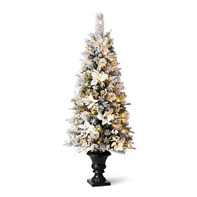 Glitzhome 5ft Poinsettia Flocked Pine Artificial Christmas Porch Tree