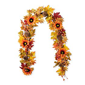Glitzhome 6' Fall Sunflower, Maple Leaf and Berry Garland