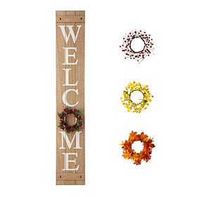 Glitzhome 60" Wooden Welcome Porch Sign w/4 Interchangeable Wreaths