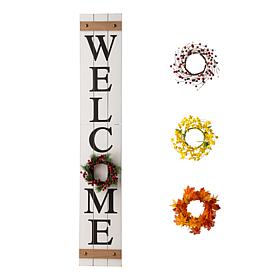 Glitzhome 60" Wooden Welcome Porch Sign w/4 Interchangeable Wreaths