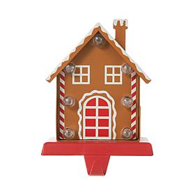 Glitzhome 6.75" H Marquee LED Metal Gingerbread House Stocking Holder
