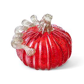Glitzhome 6"D Fall Red Glass Pumpkin with Glitter