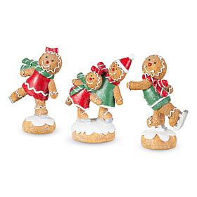 Glitzhome 6"H S/3 Christmas Resin Skiing Gingerbread Man Table Decor