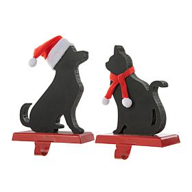 Glitzhome 7in. H Wooden Metal Cat & Dog Christmas Stocking Holder