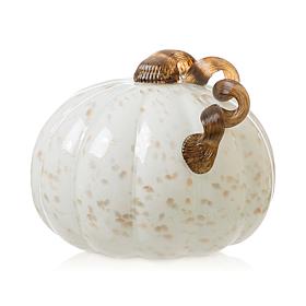 Glitzhome 8.5in. D Golden and White Glass Pumpkin