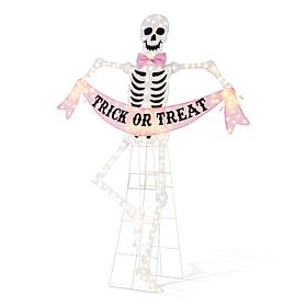 Glitzhome 86.25"H Lighted Halloween 2D Pink Skeleton Outdoor Décor