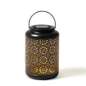 Glitzhome 8.75in H Metal Cutout Flower Solar Powered Outdoor Lantern