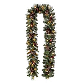 Glitzhome 9' Glittered Pine Cone Christmas Garland w/White LED Lights