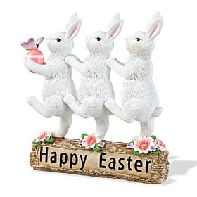 Glitzhome 9.25in H Easter Resin Triple Bunny Table Decor