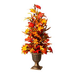 Glitzhome Fall Lighted Maple Leaves Urn Potted Porch Tree w/ 20 Lights