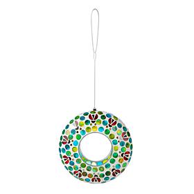Glitzhome Glass Round Ladybugs Multi-Color Mosaic Birdfeeder