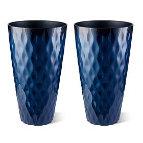 Glitzhome Set of 2 Oversized Wavy Texture Cobalt Blue Plastic Planter