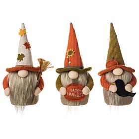 Glitzhome Set of 3 13in. H Fall Fabric Gnome