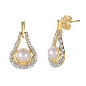 Gold-Plated 5-5.5mm Cultured Pearl and Created Sapphire Earrings