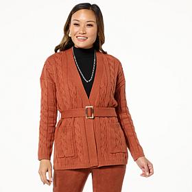 GREY by Jhoan Sebastian Grey Cable Knit Belted Cardigan