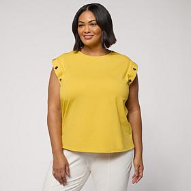 GREY by Jhoan Sebastian Grey Grommet Detail Cap Sleeve Jersey Knit Tee