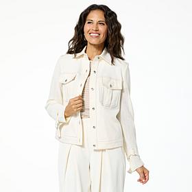 GREY by Jhoan Sebastian Grey Knit Denim Jacket w/Mesh Sweater Sleeve