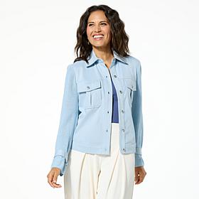 GREY by Jhoan Sebastian Grey Knit Denim Jacket w/Mesh Sweater Sleeve